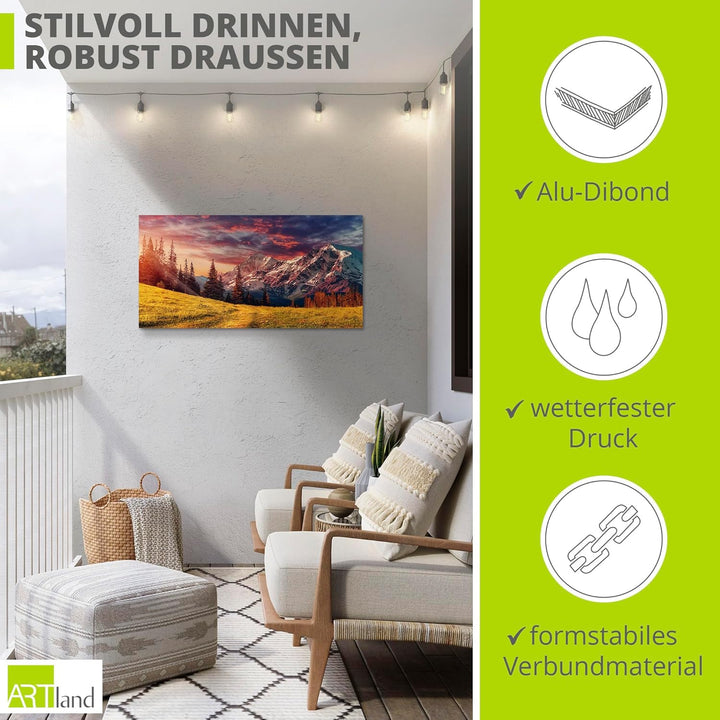 ARTland Wandbild Alu Verbundplatte für Innen & Outdoor Bild 60x30 cm Querformat Landschaft Berge Alp