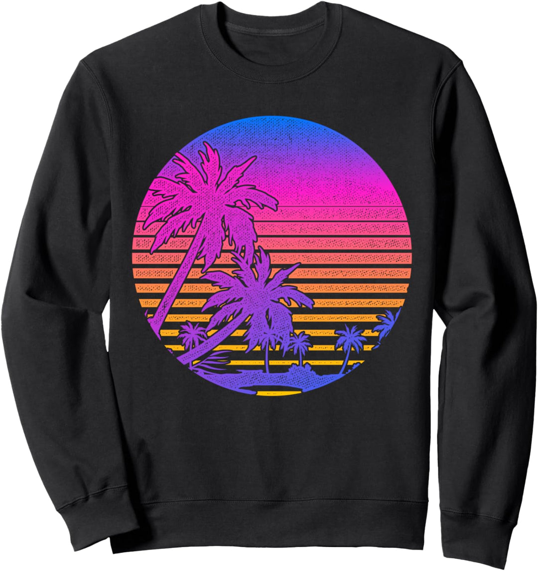 1980er Synthwave Retro Palmen Sonnenuntergang Vaporwave Sweatshirt