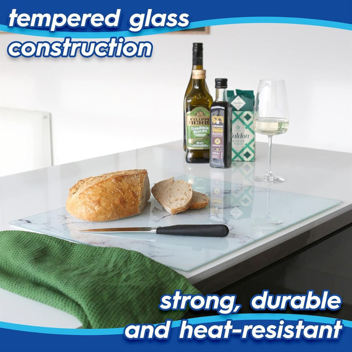 Harbour Housewares Glas Schneidebrett 30 x 20 cm Marmor Hitzebeständig | Glas Schneidebrett im Marmo