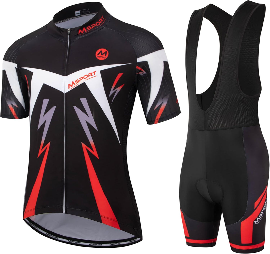 Msport Fahrradbekleidung Set – Komplettanzug Radtrikot + Trägerhose mit 5D-Gel-Polsterung Antistoss,
