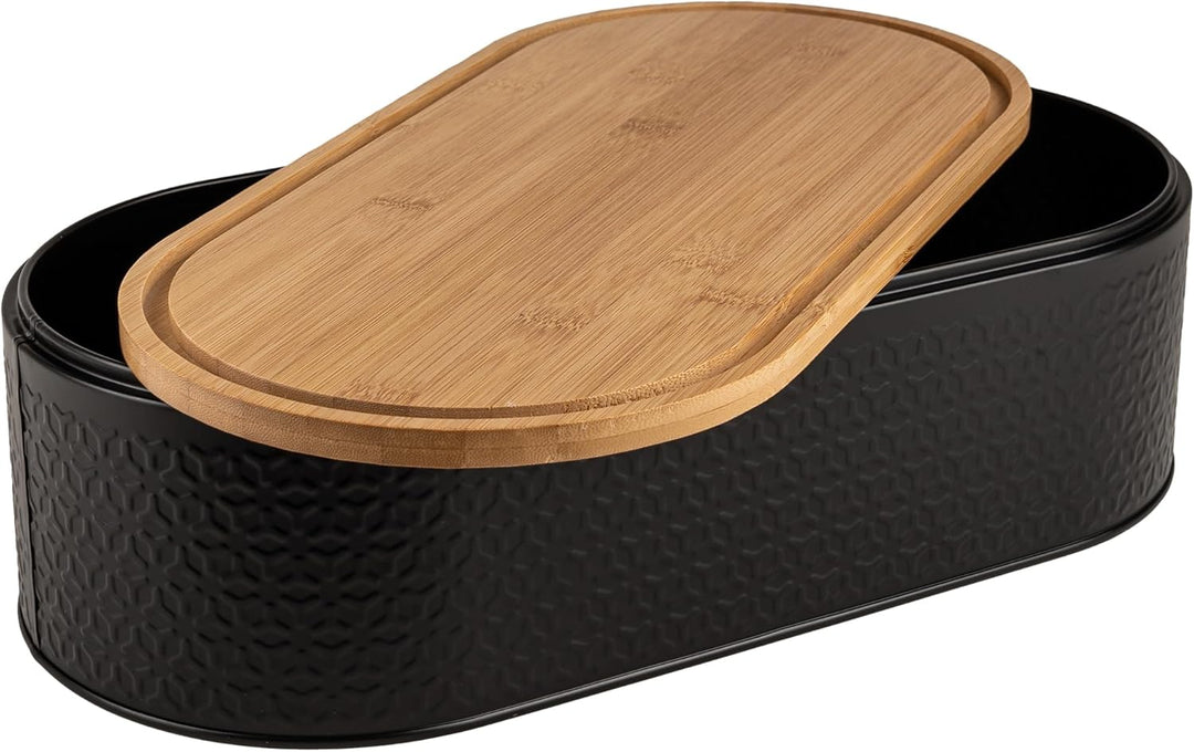 KARL HAUSMANN Brotkasten Schwarz mit Deckel aus Holz - Hält Brot länger frisch | Flache Brotbox zur