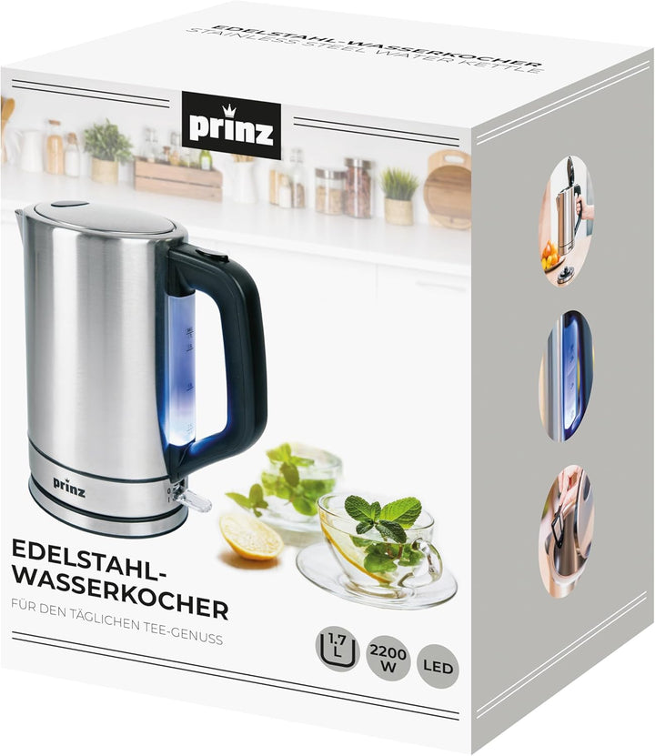 Prinz Edelstahl-Wasserkocher PZ-EWK1 – Testsieger Haus & Garten Test 02/2025 (Note 1,2 „Sehr gut“) –