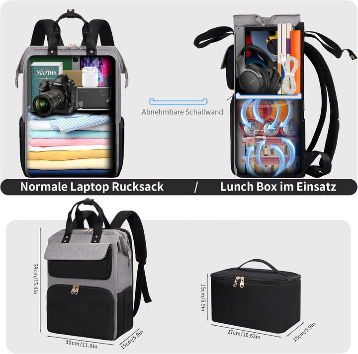 BERTASCHE Lunch Rucksack, Laptop Rucksack Damen 15,6 Zoll mit Isoliertes Kühltasche, 2-in-1-Arbeitsr