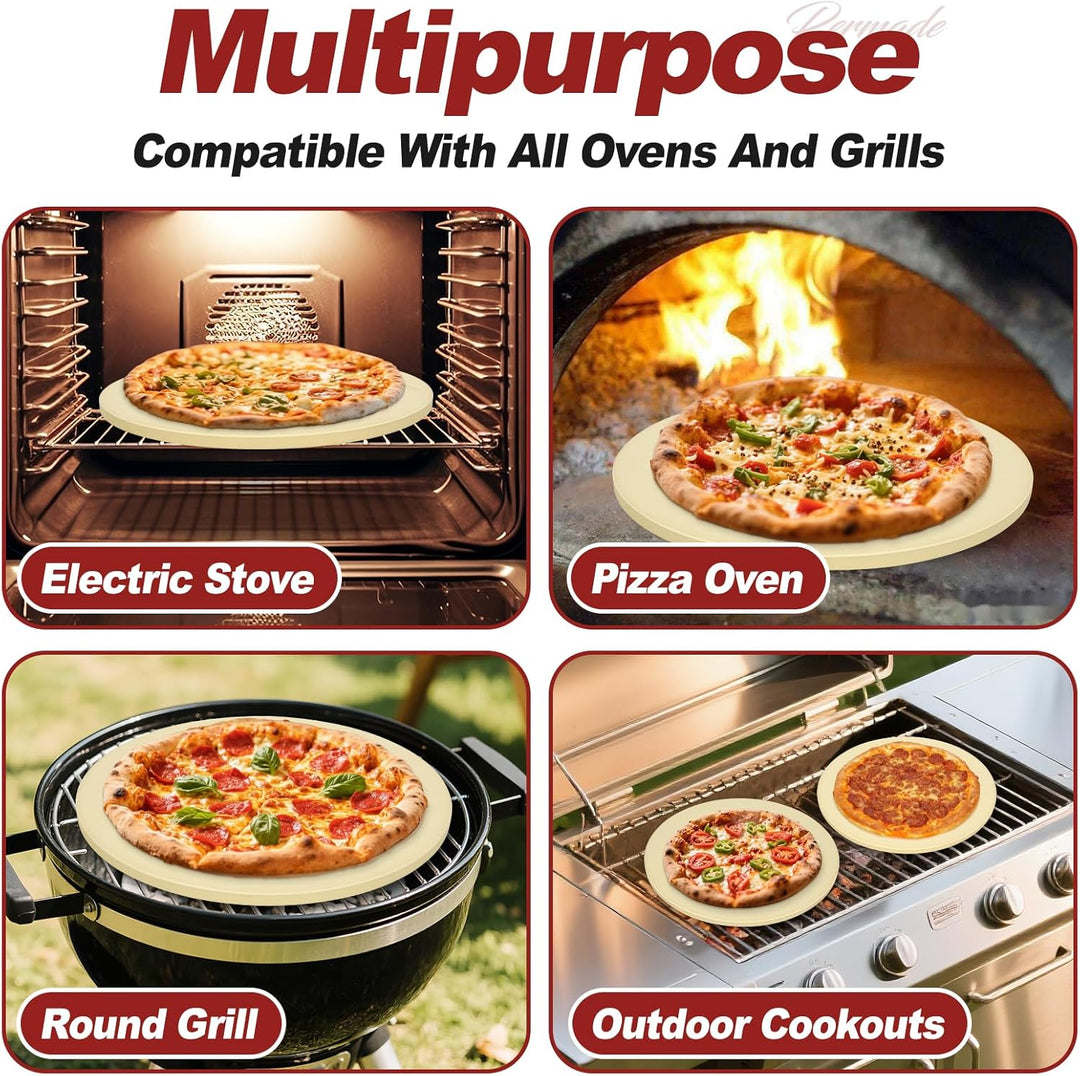 Runder Pizzastein für Grill und Backofen - 38 cm grosser Backstein, robuster Cordierit-Pizzastein fü