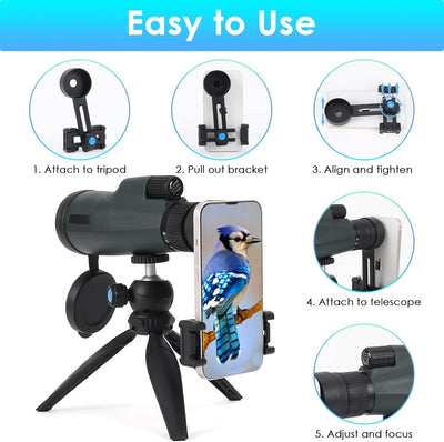 Optischer Zoom Monokular Teleskop 10-30x50, HD Monokular Fernrohr Wasserdichtes mit Smartphone Halte