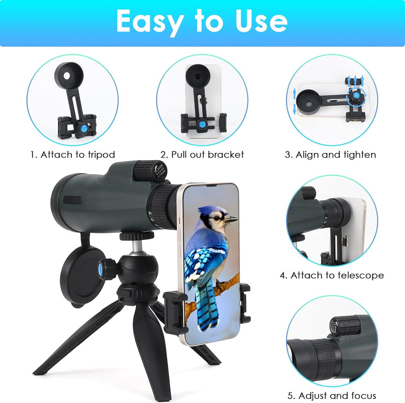 Optischer Zoom Monokular Teleskop 10-30x50, HD Monokular Fernrohr Wasserdichtes mit Smartphone Halte