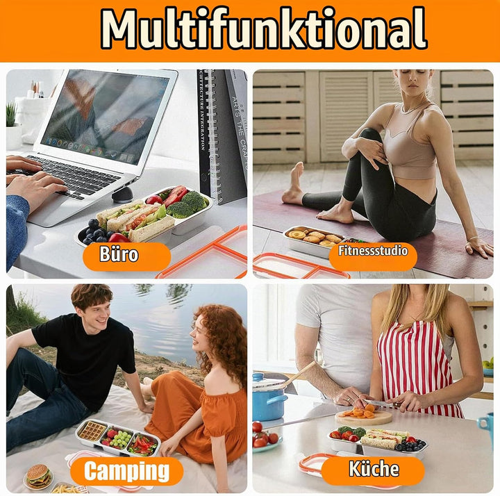 2 Stück Snackbox mit Fächern, Brotdose Kinder mit Fächern aus Edelstahl, Snackschale mit Deckel, Lec