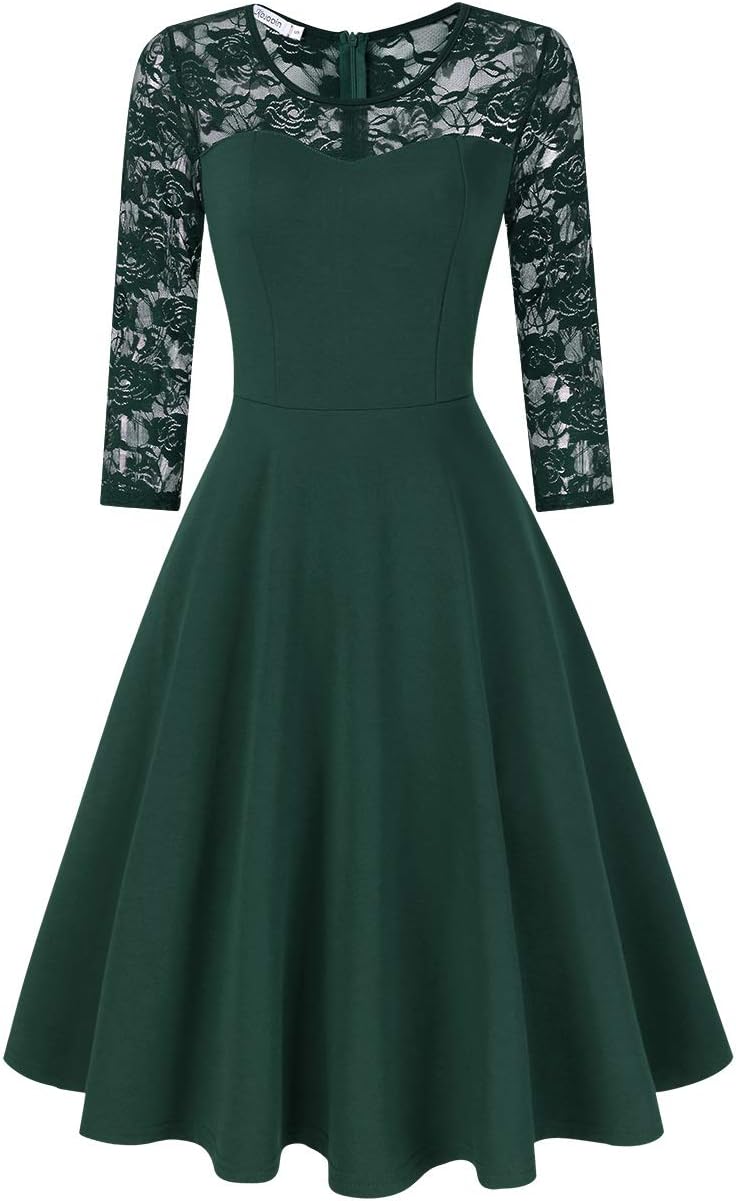 KOJOOIN Damen Elegant Spitzenkleid Cocktailkleid Brautjungfernkleider für Hochzeit Abendkleider Rund