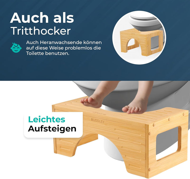 BUDDLEY Toilette hocker klappbar - toilettenhocker Bambus - Klohocker für die richtige Haltung - Toi