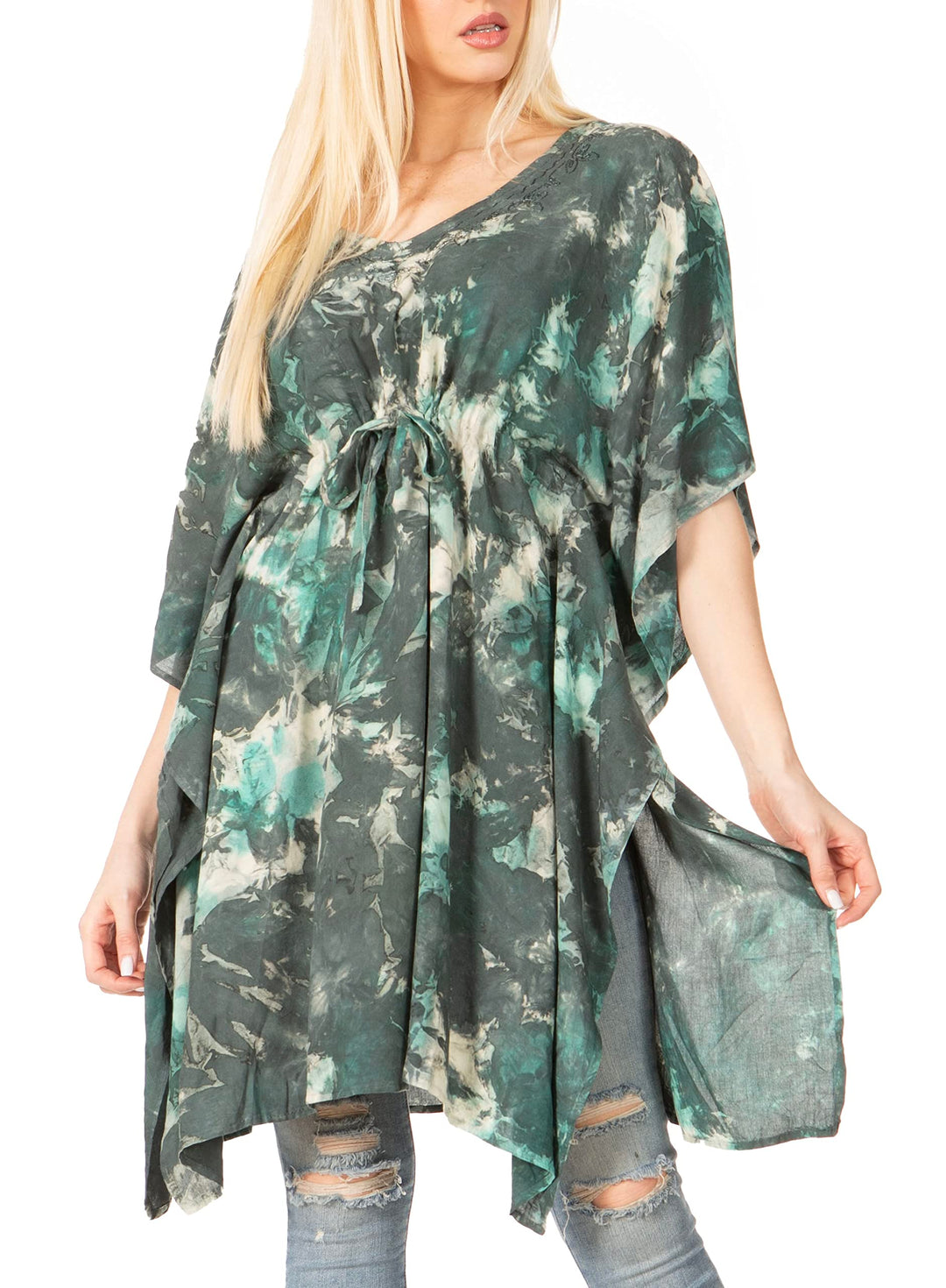 Sakkas Marcy Damen Kaftan Top Tunika Kleid V-Ausschnitt Lose Sommer Boho Swing Coverup Einheitsgröss