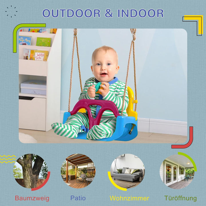 Outsunny Babyschaukel Outdoor 3-in-1, Kinderschaukel mit verstellbarem Seil, 120-180 cm höhenverstel