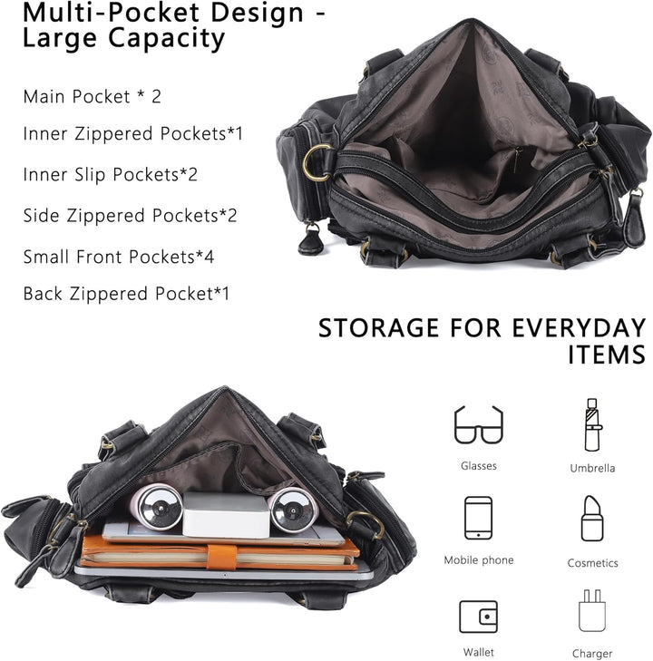 Angel Kiss Damen Handtasche 2 Hauptfächer Multifunktionale Handtasche Weich PU Leder Tasche mit Reis