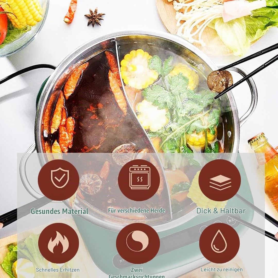 Baxnore Hot Pot aus Edelstahl, Hot Pot mit zwei Geschmacksrichtungen, verdickender Hot Pot mit doppe