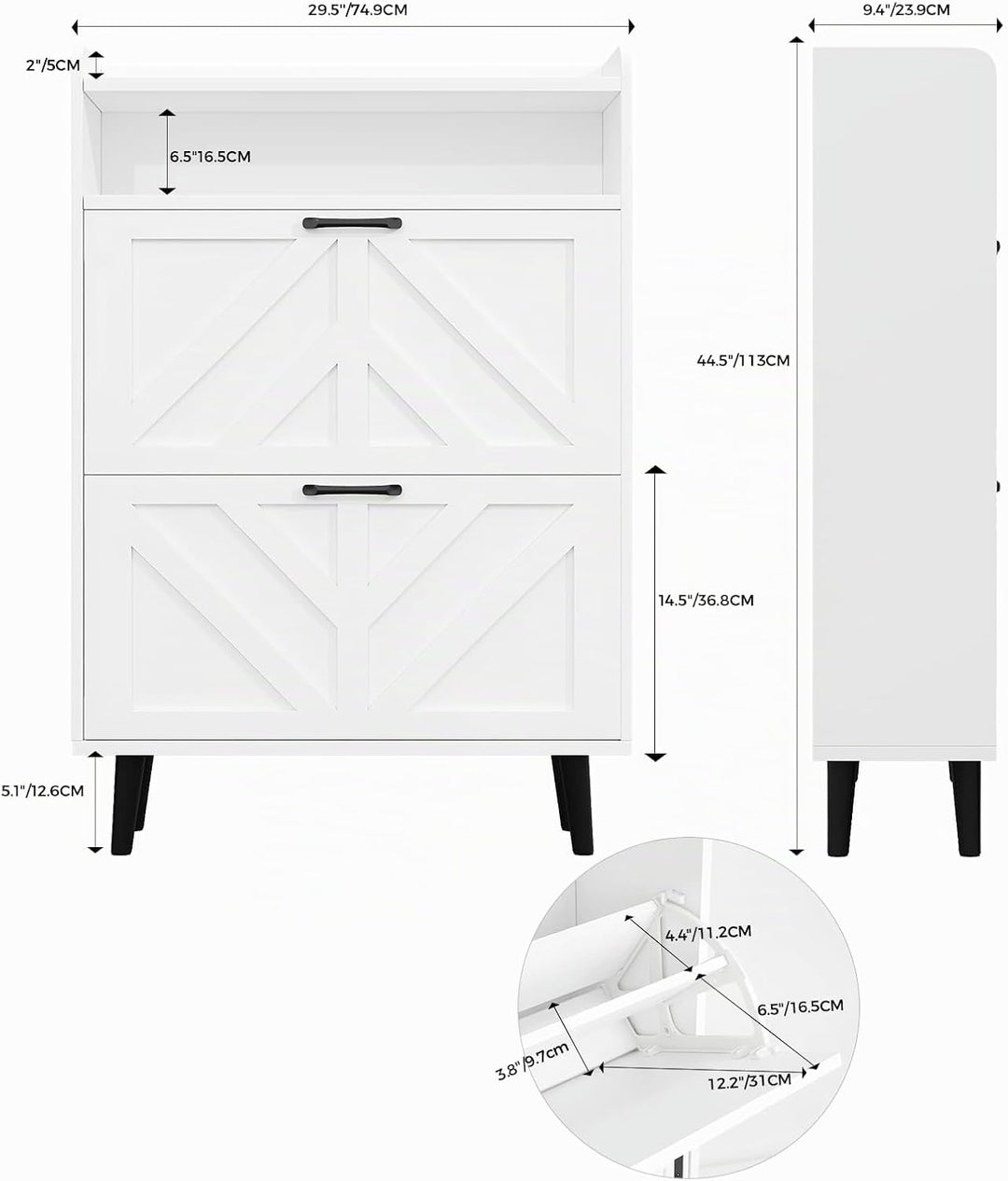 VOWNER Schuhschrank Schmal, Schuhkipper Schuhregal Schmal, mit 2 Klappen, mit Verstellbar und Abnehm
