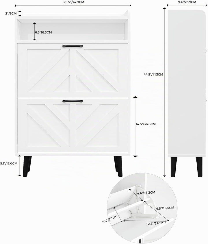 VOWNER Schuhschrank Schmal, Schuhkipper Schuhregal Schmal, mit 2 Klappen, mit Verstellbar und Abnehm