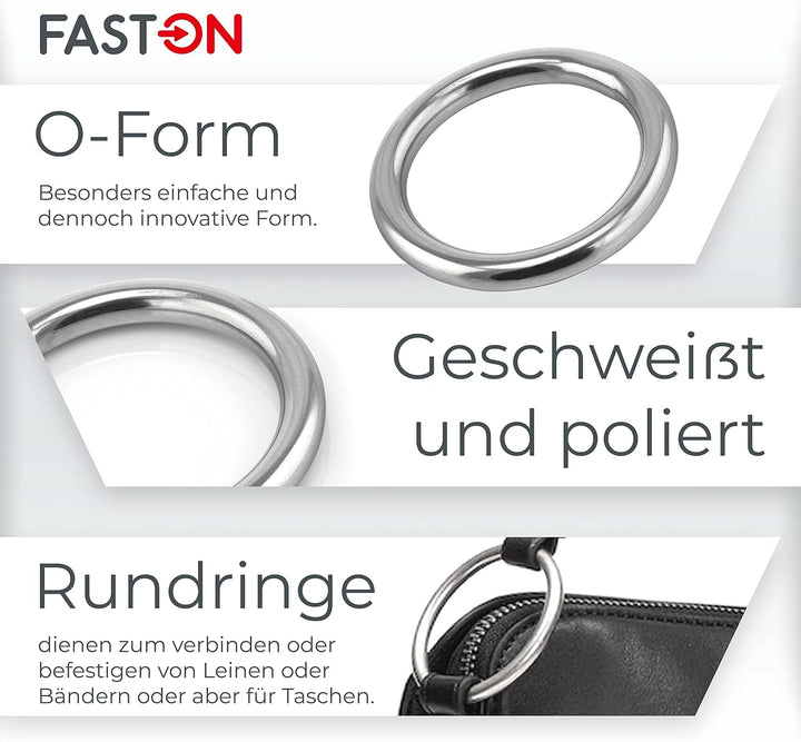 FASTON® Edelstahlringe 12x70mm geschweisst und poliert (2 Stück) Edelstahl O Ring Rundring rostfreie