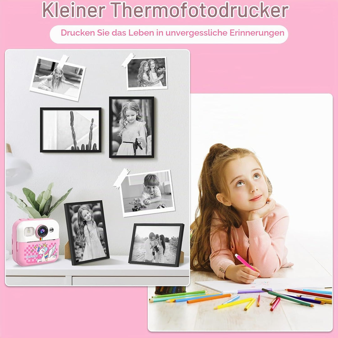 Kinderkamera Sofortbildkamera 1080P 2,4 Zoll Bildschirm Sofortbildkamera Kinder mit Druckpapier &amp; 32