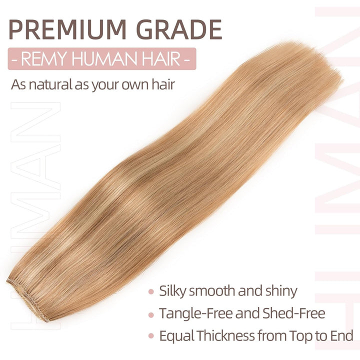 Extensions Echthaar mit transparenter Schnur, Silk-co Wire in Extensions Goldenbraun mix Bleichblond