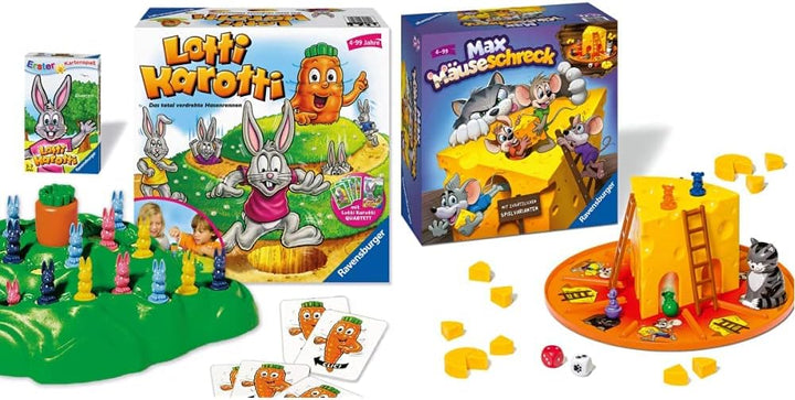 Ravensburger 20851 - Lotti Karotti + Quartett Kartenspiel & Kinderspiele 24562 - Max Mäuseschreck -
