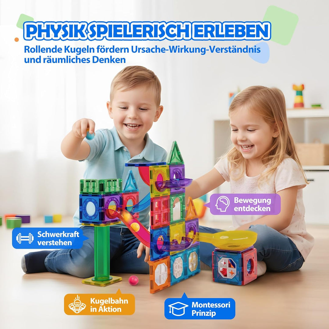 Magnetische Kugelbahn Erweiterungsset 66 Teile – 7,5cm Standardgrösse & 100% kompatibel mit gängigen