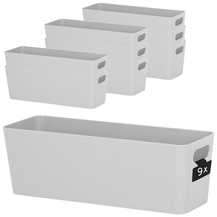 9x Ordnungsbox 10cm hoch GRAU 30x10x10cm 2L Schublade Kunststoff Korb Kiste Grau 30x10x10 - 9 Stück,
