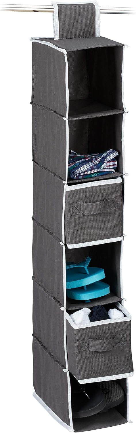 Relaxdays 1 x Hängeregal Stoff, Hängeaufbewahrung, 6 Fächer, 2 Schübe, für Kleiderschrank, HxBxT: ca