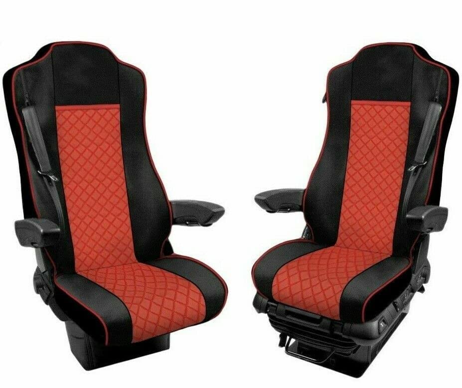 Generisch Satz Sitzbezüge Für LKW Actros MP4 MP5 Öko-Leder 1+1 LKW Sitzauflagen Schonbezüge (Rot), R