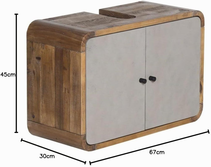 Woodkings® Waschbeckenunterschrank Dingle Holz Pinie rustikal und MDF Betonoptik grau Badezimmermöbe