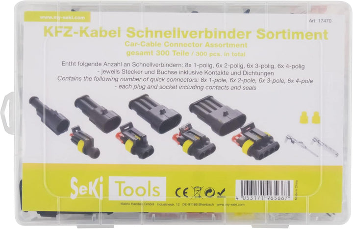 SeKi KFZ Kabel Steckverbinder Sortiment 300 teilig (für 26 Steckverbindungen) 1- bis 4-polig; IP67 w