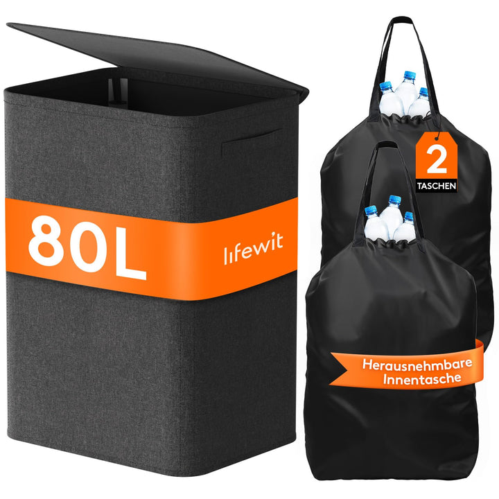 Lifewit 80L Pfandflaschen Sammelbehälter mit Deckel, faltbar und wasserdicht mit Griffen, Gross Flas