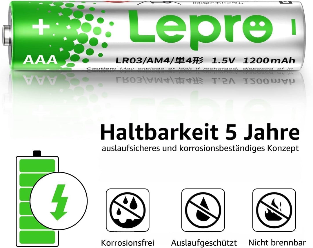 Lepro AAA-Batterien, 100 Stück, 1200mAh, 3-in-1-Alkalibatterien, 1,5Volt, auslaufsicher, korrosionsb