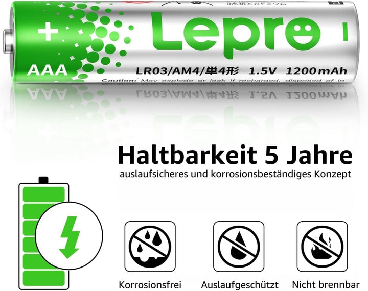 Lepro AAA-Batterien, 100 Stück, 1200mAh, 3-in-1-Alkalibatterien, 1,5Volt, auslaufsicher, korrosionsb