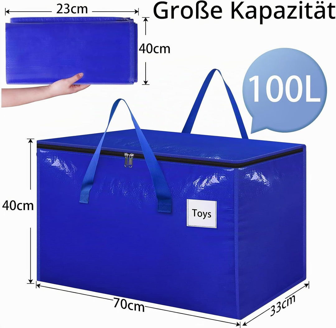 Withosent 100L Aufbewahrungstasche Gross Gewebt, 10er Wasserdicht Umzugstaschen mit Reissverschluss