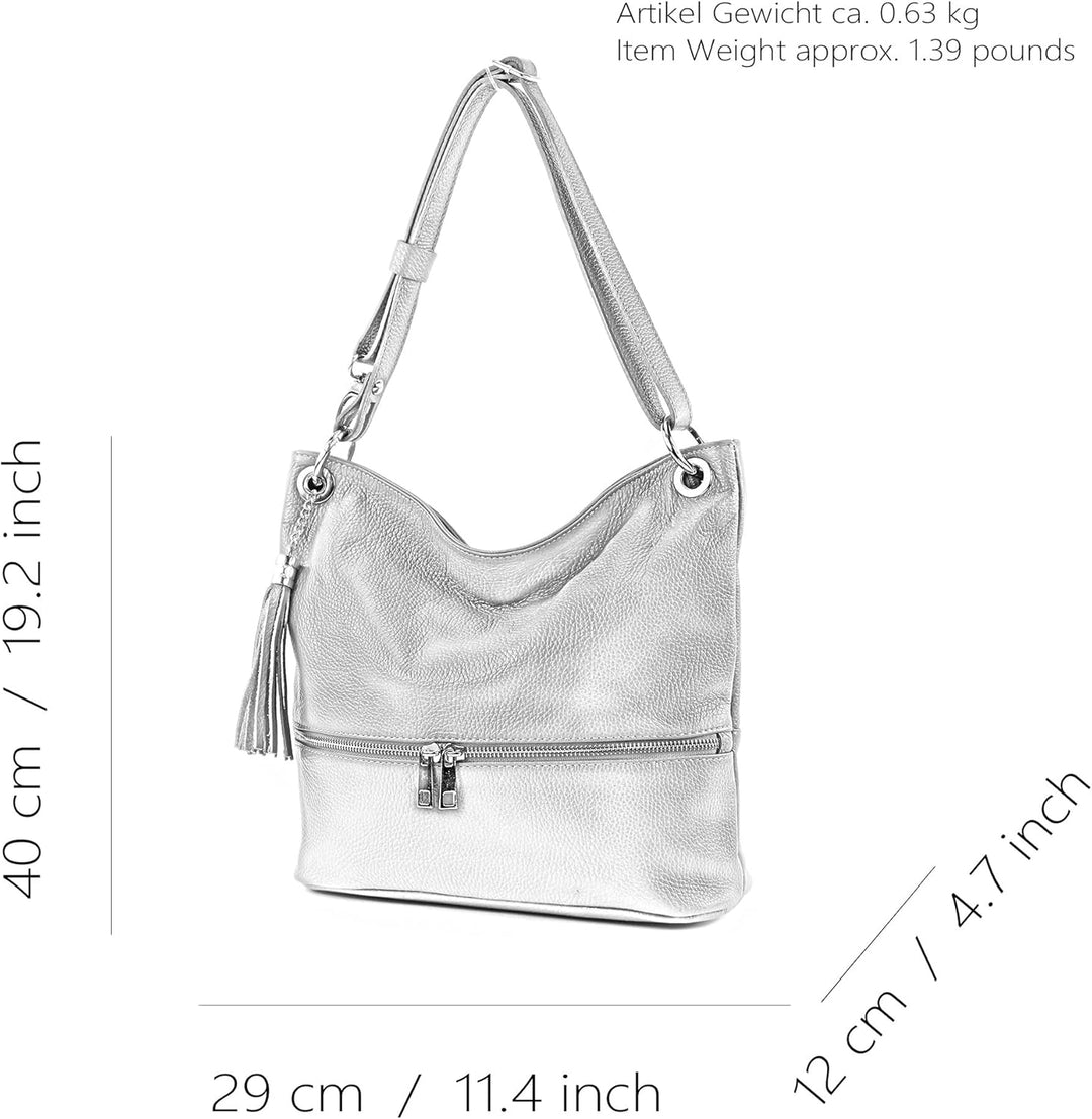 modamoda de - T143 - ital. Leder Schultertasche Umhängetasche Weiss/Dunkelblau2021, Weiss/Dunkelblau