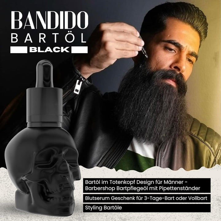 BANDIDO Beard Oil 40 ml - Bart öl im Totenkopf Design für Männer - Barbershop Bartpflegeöl mit Pipet