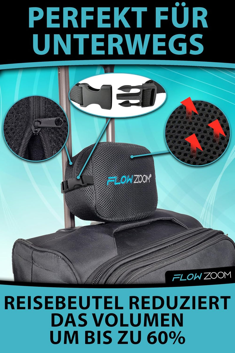 FLOWZOOM® Dream Nackenkissen Reise-Kissen für Flugzeug & Auto aus weichem Memoryfoam mit schmalem Rü