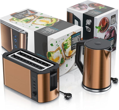 Arendo - Wasserkocher mit Toaster SET Edelstahl Kupfer, Wasserkocher 1,5L 40° 100°C Warmhaltefunktio