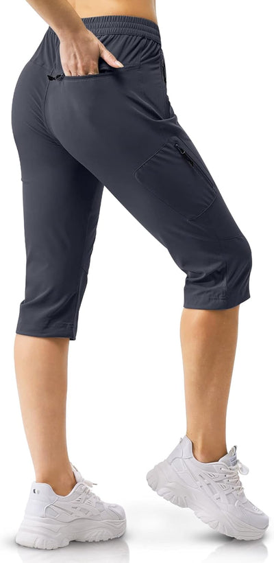 33,000ft Damen 3/4 Hose Capri Wanderhose Stretch Leichte Radhose Taschen Sommer Outdoor Golf Hose 34