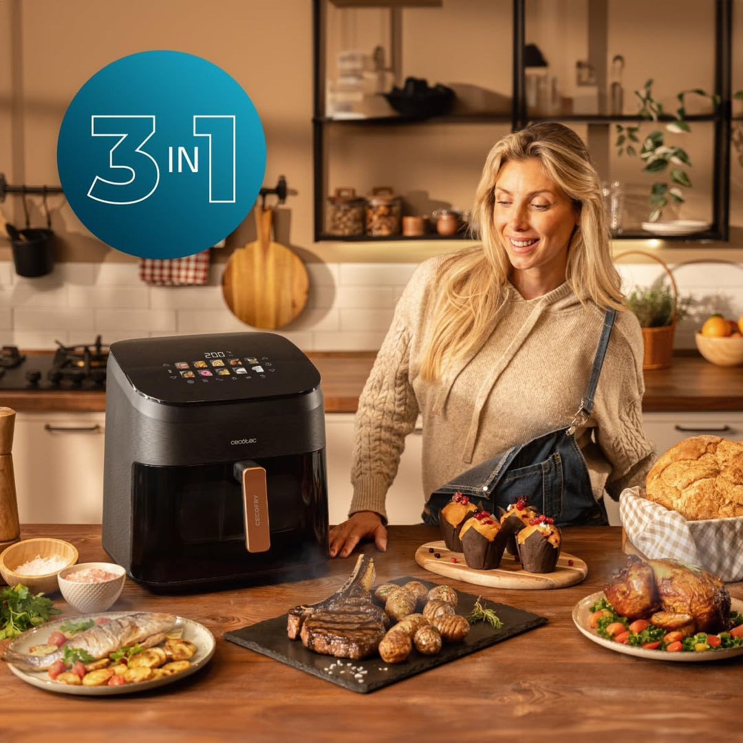 Cecotec Heissluftfritteuse ohne Öl - 8,5L - Grill - Doppelwiderstand - Integrierter Smoker - Air Fry
