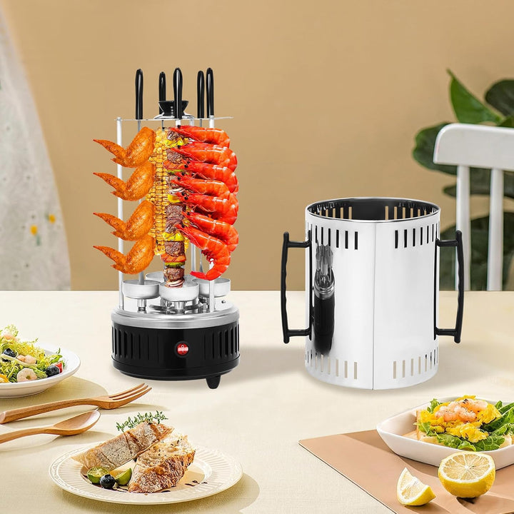 Elektrogrill Schaschlikgrill mit Motor Vertikaler Dönerspiess mit 5 Schaschlikspiesse 1000w Dönergri