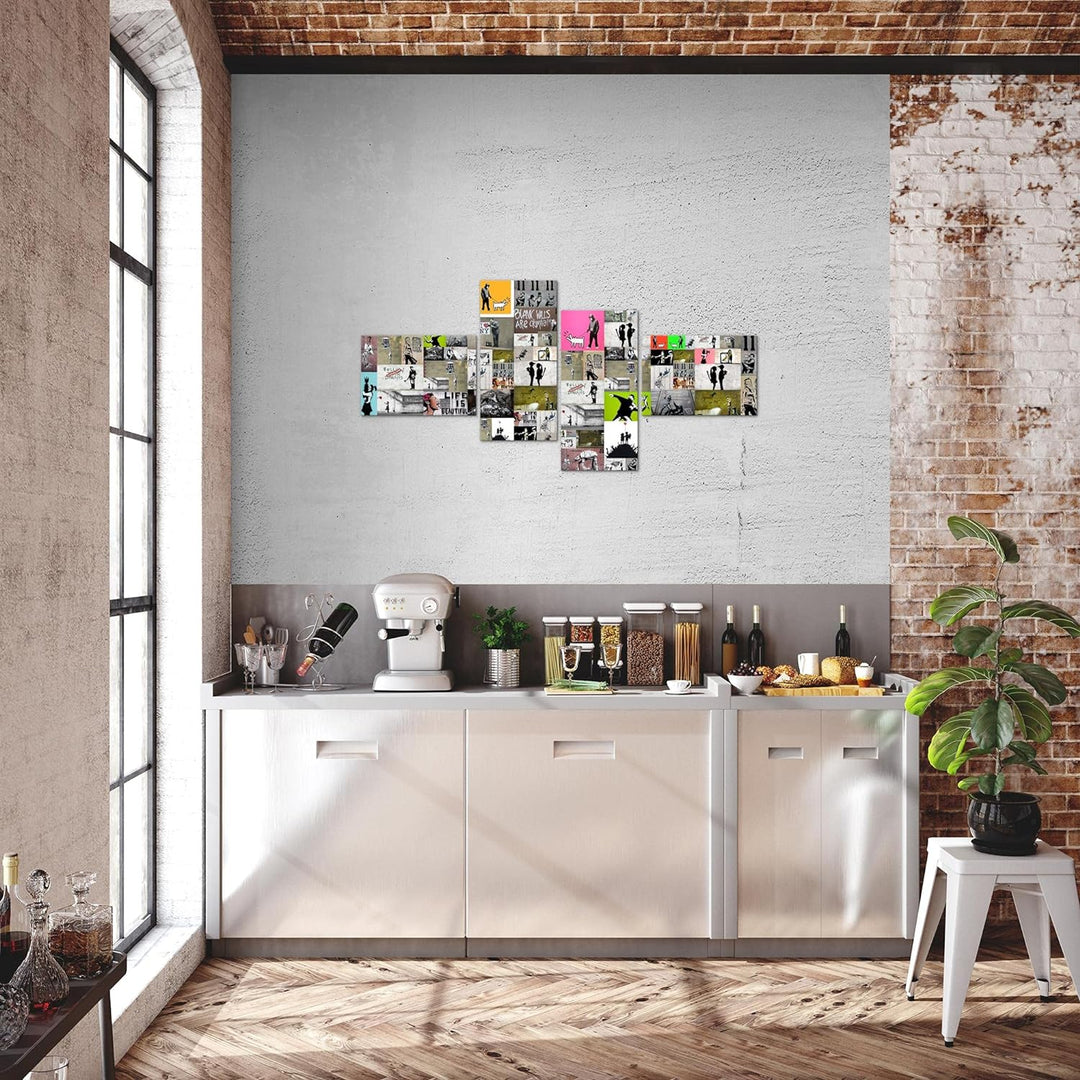 Runa Art Bild Modern Collage Banksy - Made in Germany - Wandbilder Street Art Bunt 4 Teilig 302742a