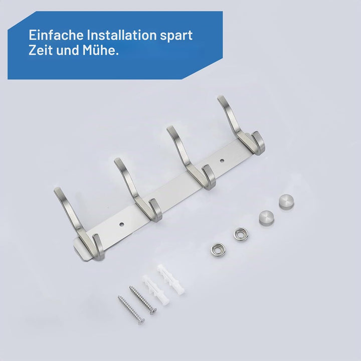 Garderobenhaken Edelstahl, Hakenleiste Kleiderhaken Wand mit 4 Haken, Garderobe Garderobenleiste Wan
