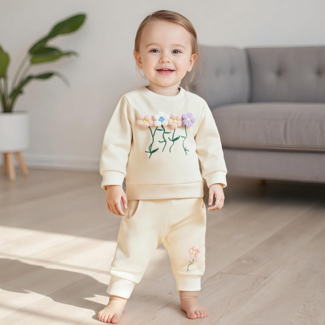2pcs Baby Mädchen Kleidung 3D Blumen Druck Outfit Langarm Shirt + Hose Neugeborene Babykleidung klin