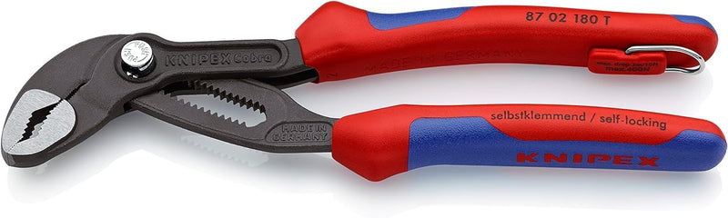 KNIPEX Cobra, Wasserpumpenzange | Rohrzange mit 2K-Griffen und Befestigungsöse, Chrom-Vanadium, atra