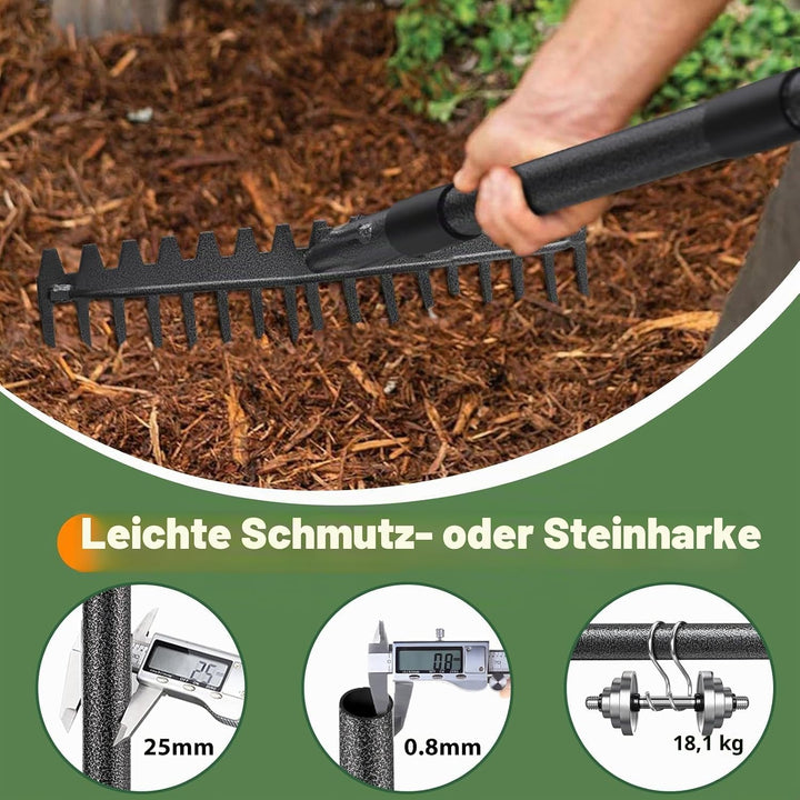 Gartenrechen 150 cm - Robuste Metall Gartenharke mit Stiel und 17 Zinken für Rasen, Laub &amp; Boden | R