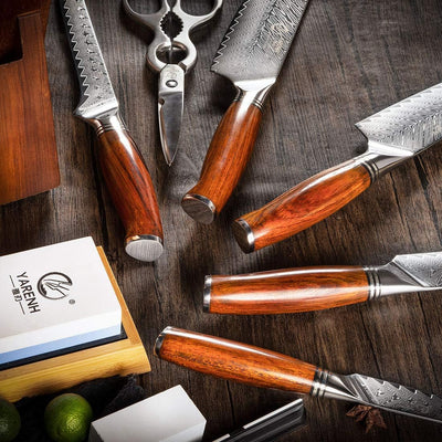 YARENH 8-Teilig Damast Messerset mit Messerblock, 73 Schichten High-Carbon Damaststahl Kochen Küchen
