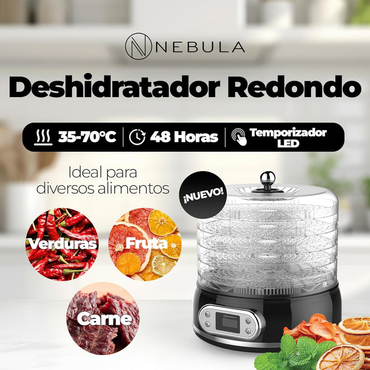 Nebula Round 450W-Lebensmittel-Dehydrator Mit 5 Netz-Ebenen | Höhenverstellbar, Temperaturregelung V