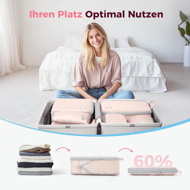 Koffer Organizer Packing Cubes Compression 8 Stück, Wasserdicht PackwüRfel Koffer Organizer Set,Trav