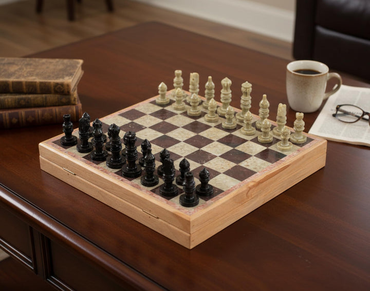 Store Indya Exclusive Schach Set Klassisch Spiel Marmor Schachbrett mit Staunton Stuck und Holzlager