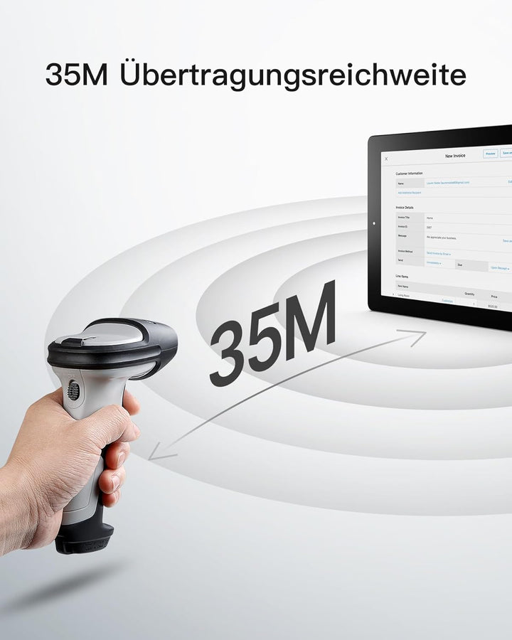 Inateck Bluetooth Barcode Scanner, Wireless, Kabellos,15 Tage Dauerbetrieb, 35 m Funkreichweite, aut